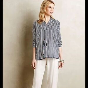 Anthropologie Holding Horses Blue White Striped Button-Down - western wear med